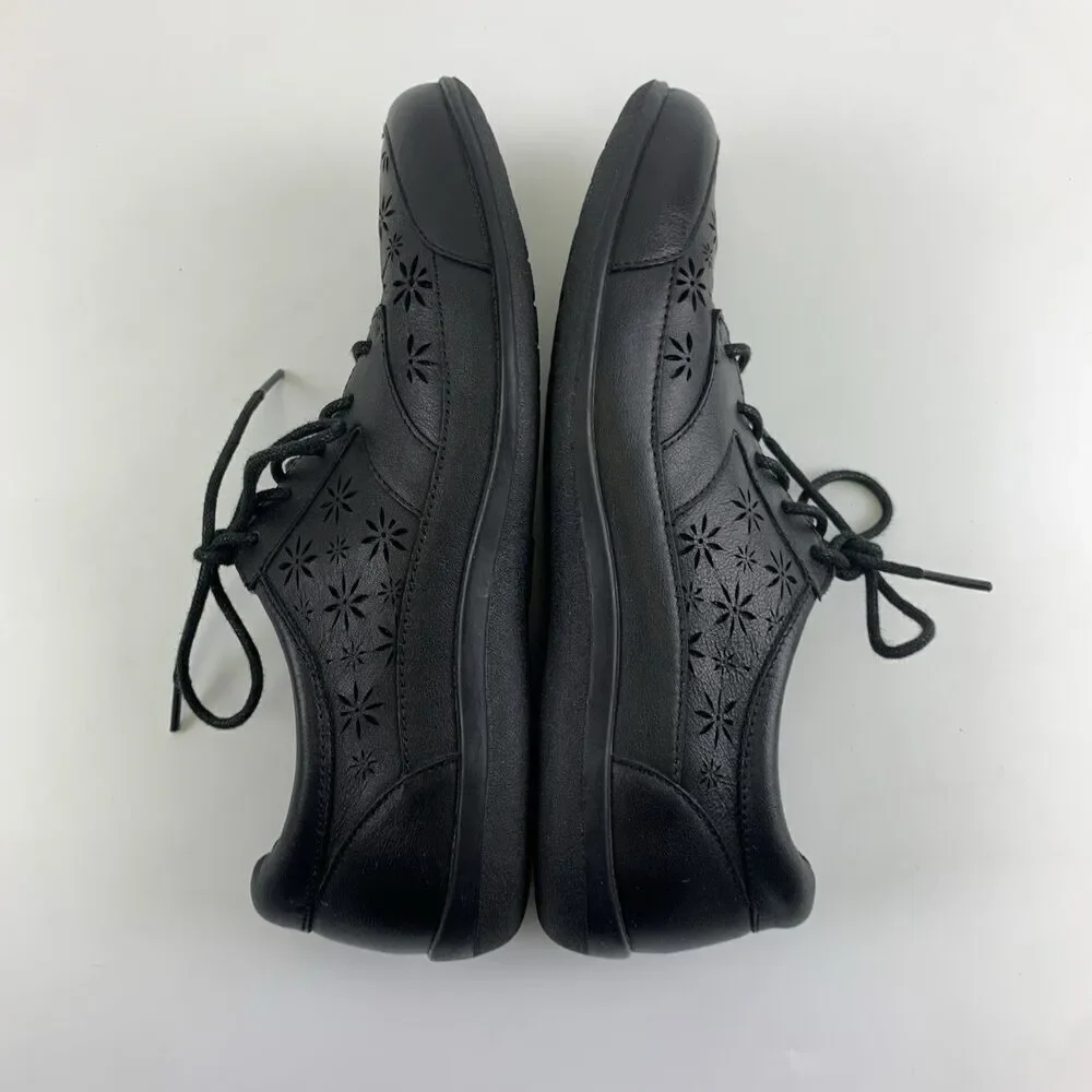 Revere Orlando Black Stretch Leather Lace Up Shoe Flat Comfort Cut Out Womens 9